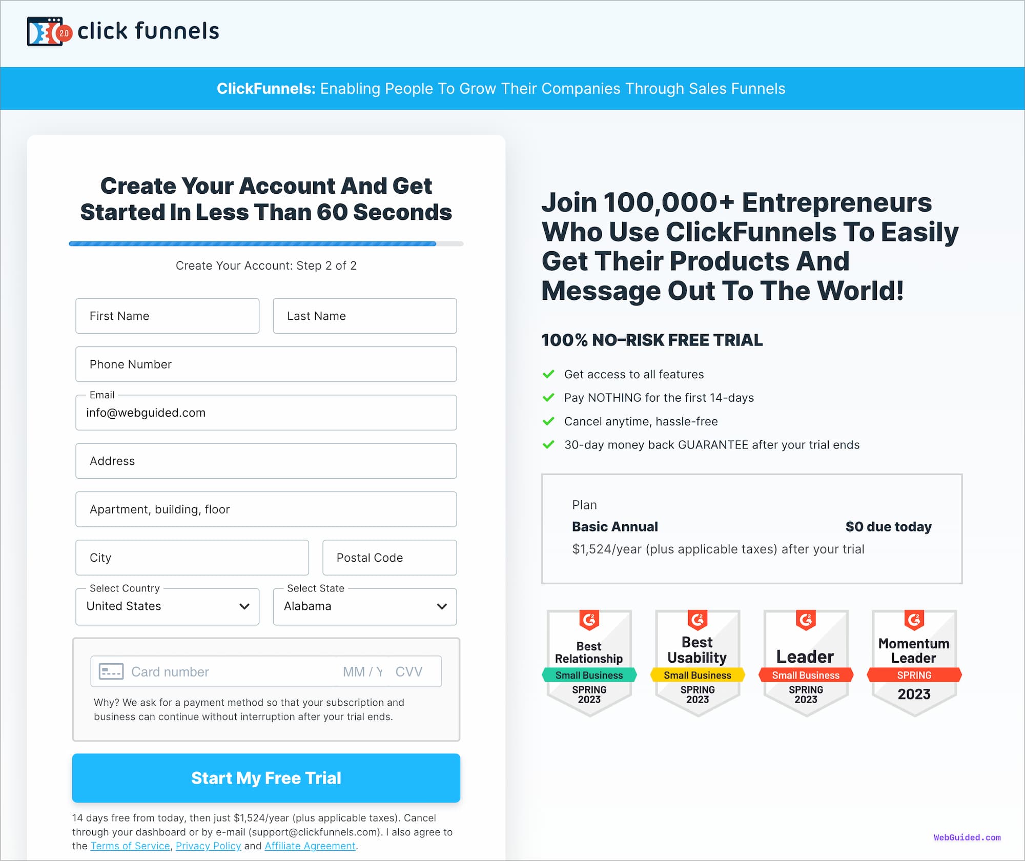 ClickFunnels Account Free Sign Up Process