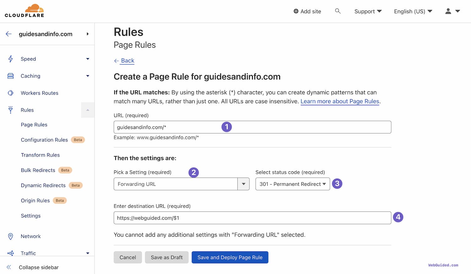 Page Rules Cloudflare Redirection Configure